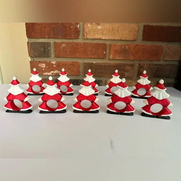 Collection of Dept 56 Ceramic Christmas Santa Napkin Ring Holder Lot Of 10 3.5” - Picture 2 of 5